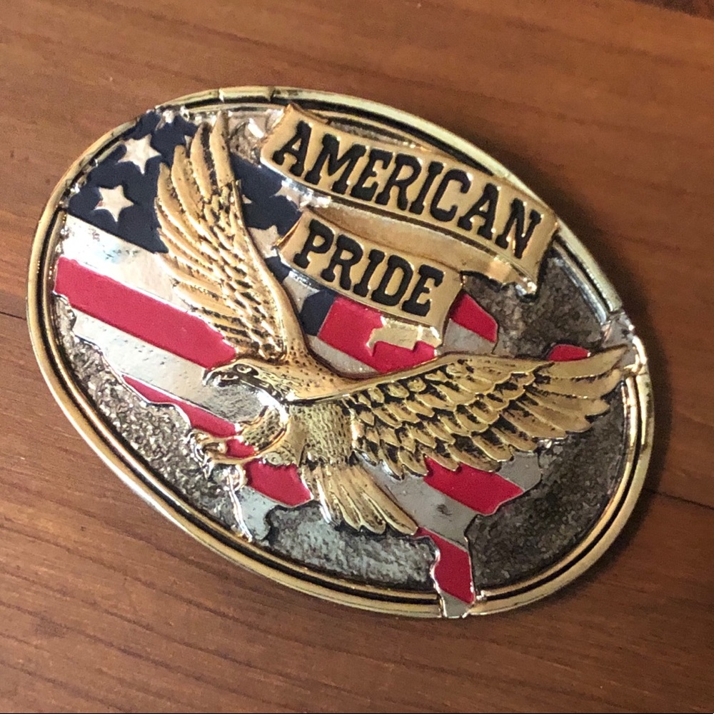 Painted American Pride Metal Belt Buckle